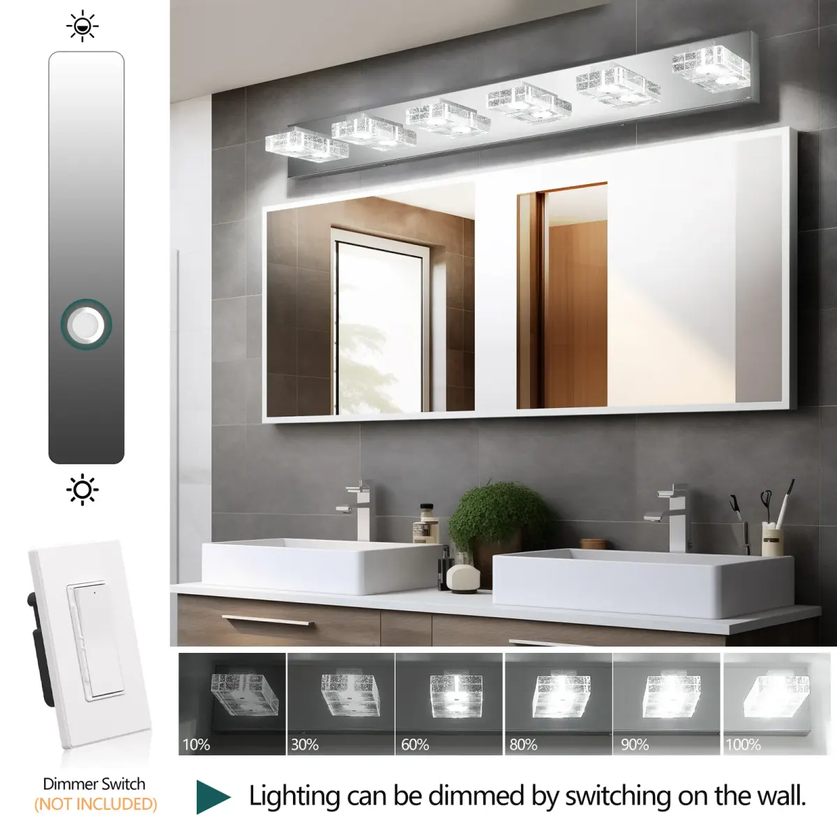 Acrylic vanity bar, 5–6 lights, 6 lights, chrome, manufacturer image 2