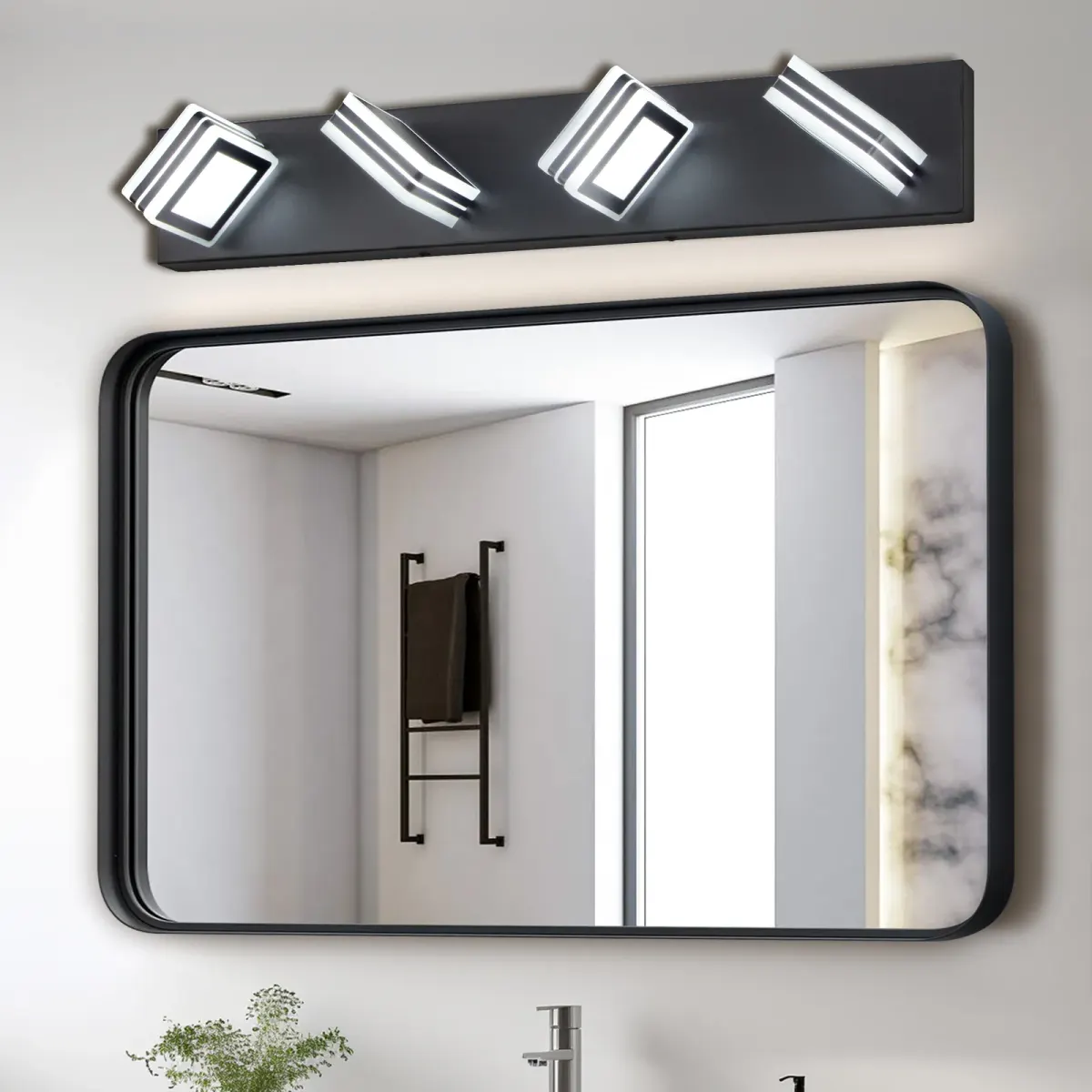 Square acrylic vanity bar, 4 lights, black