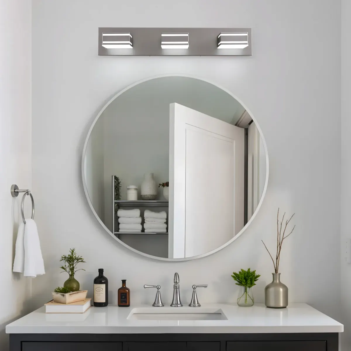 Acrylic vanity bar, 3–6 lights, 23.6–47.2 in, 3 lights, brushed nickel, view 2