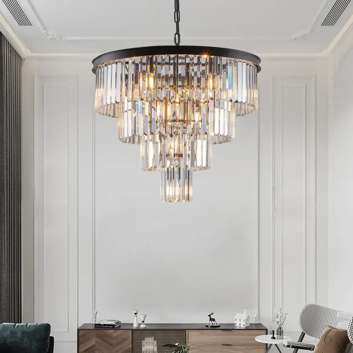 Crystal chandelier, 23.6 in, black, view 5