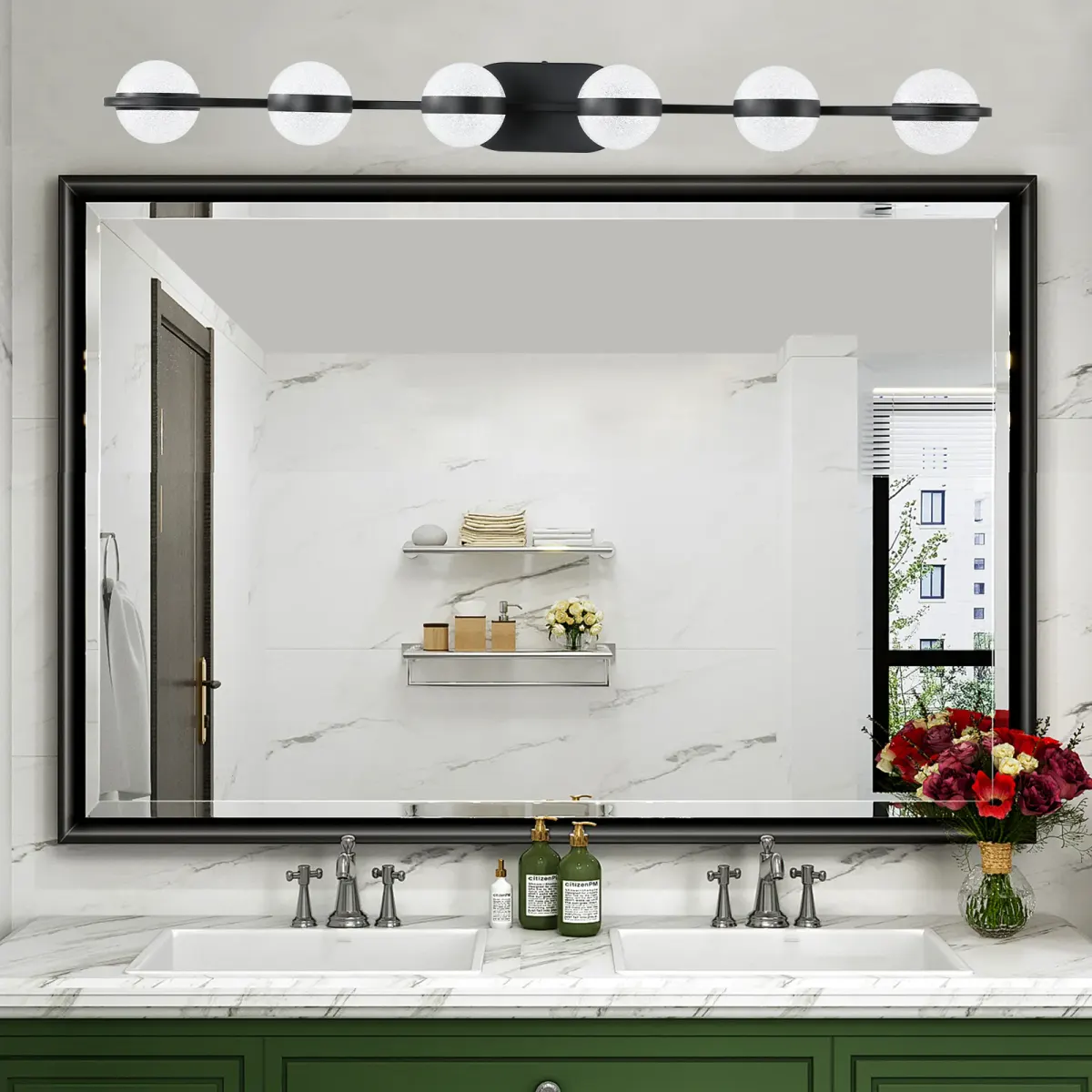 Acrylic crystal vanity bar, 6 lights, black, view 4