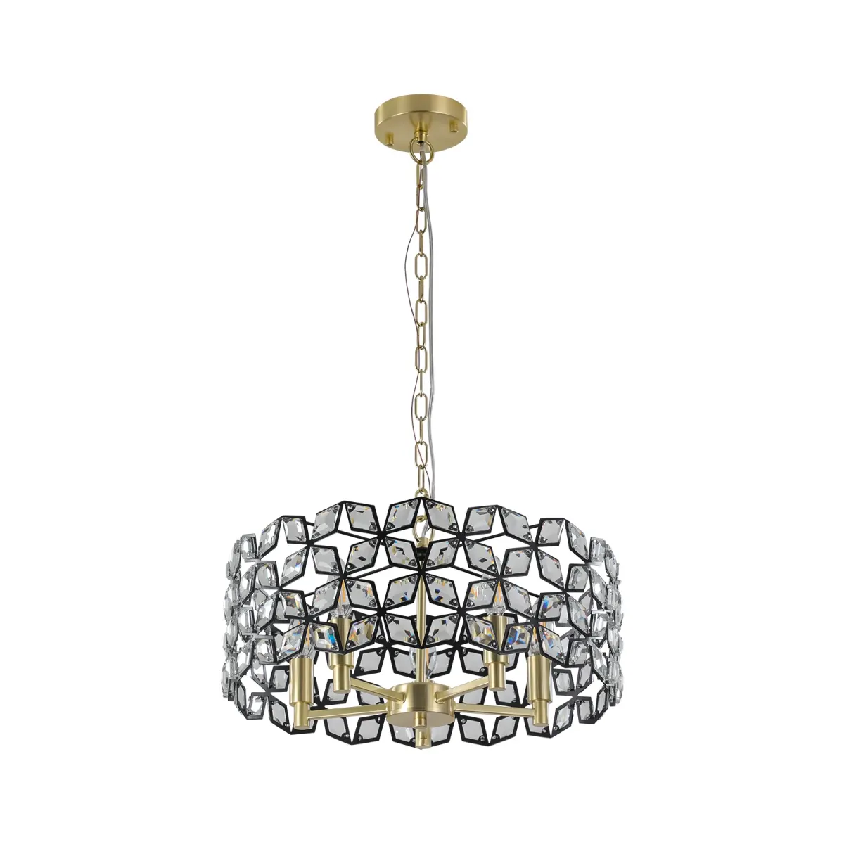 5-light crystal geometric chandelier, black,gold,transparent, black,gold,transparent