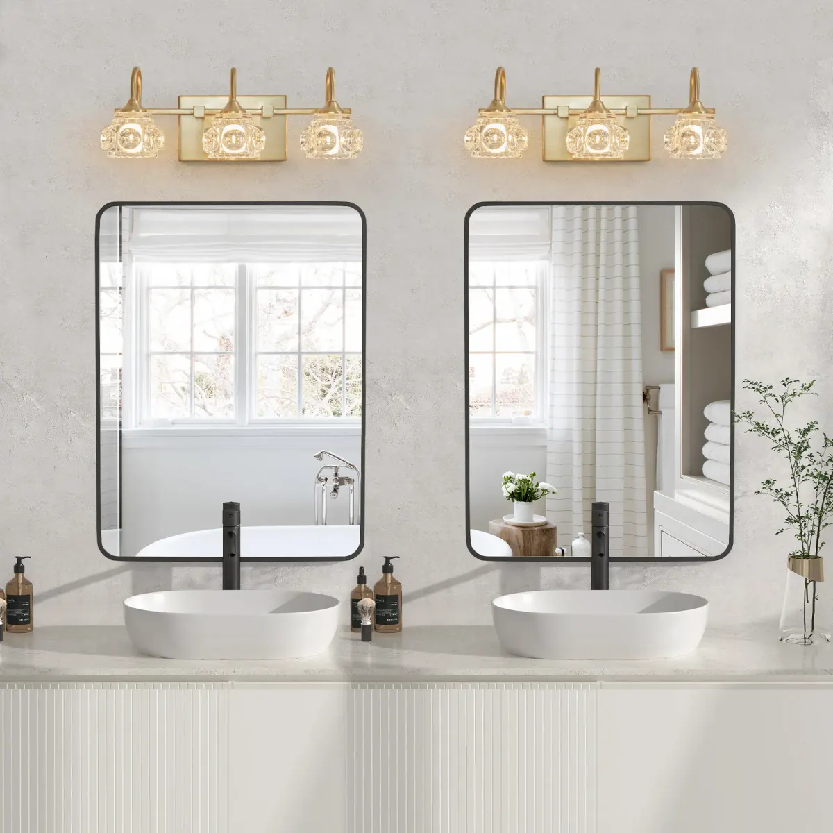 Crystal glass vanity bar, 3 lights, gold