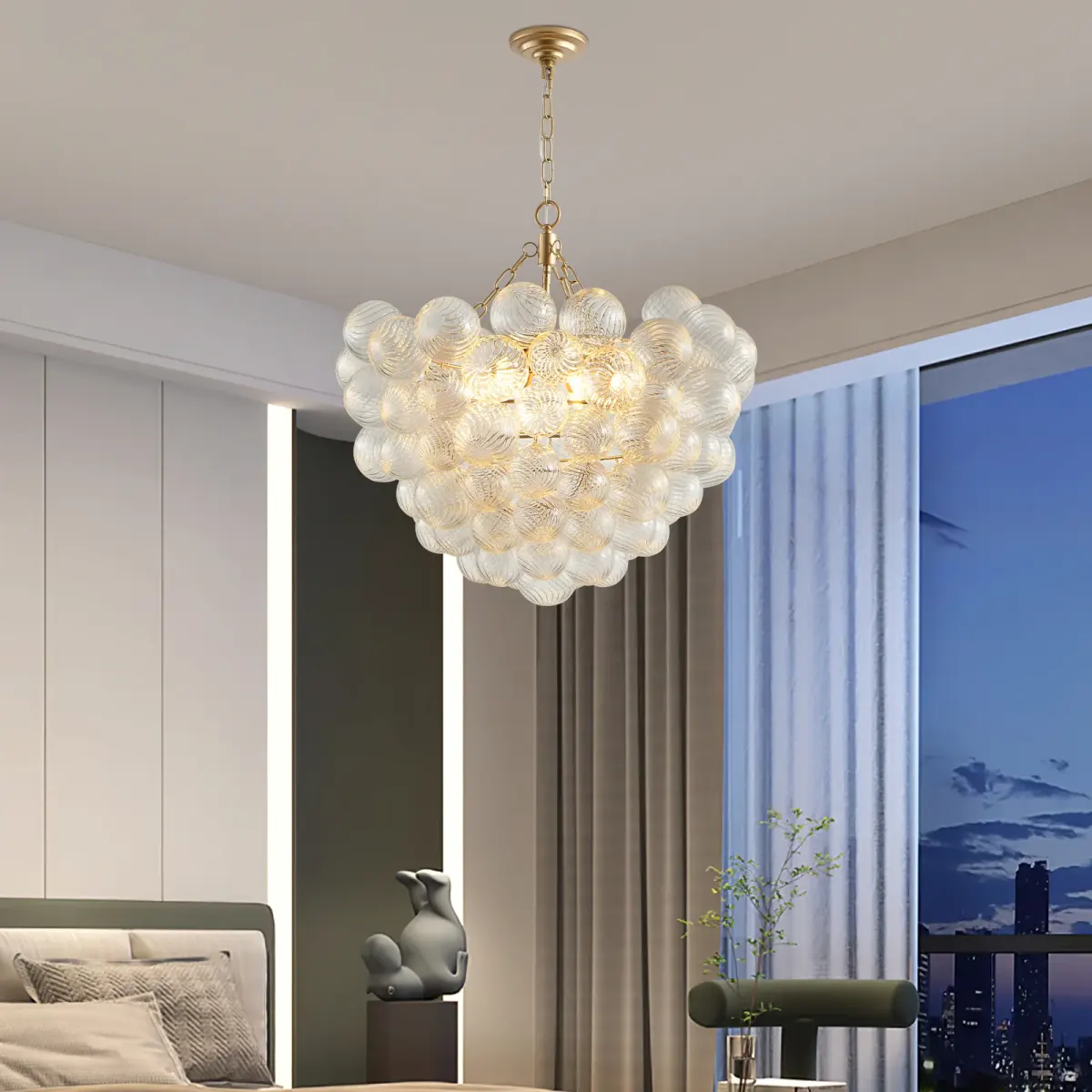 Clear glass glass globe chandelier, 23.6 in, gold