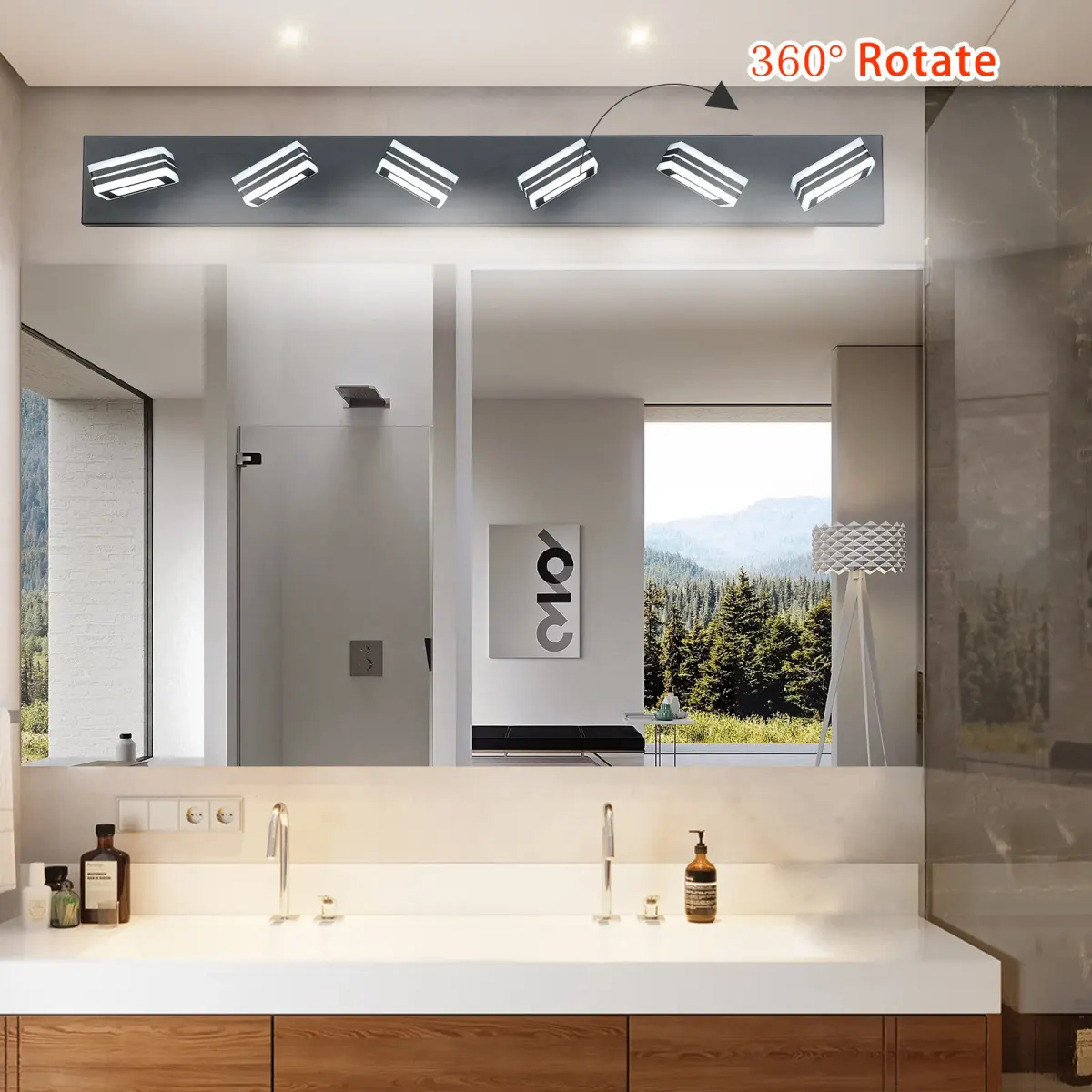 Square acrylic vanity bar, 6 lights, black, view 9