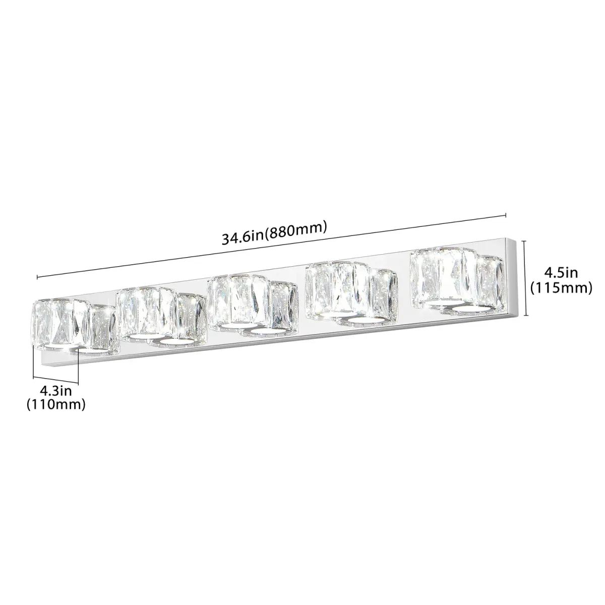 Crystal vanity bar, 5–6 lights, 5 lights, chrome, view 8
