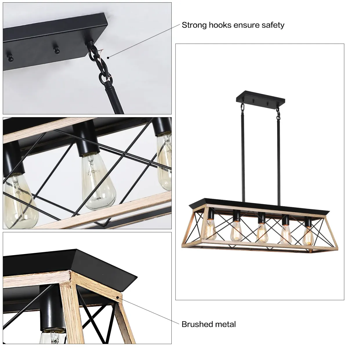 5-light cage chandelier, oak, view 6