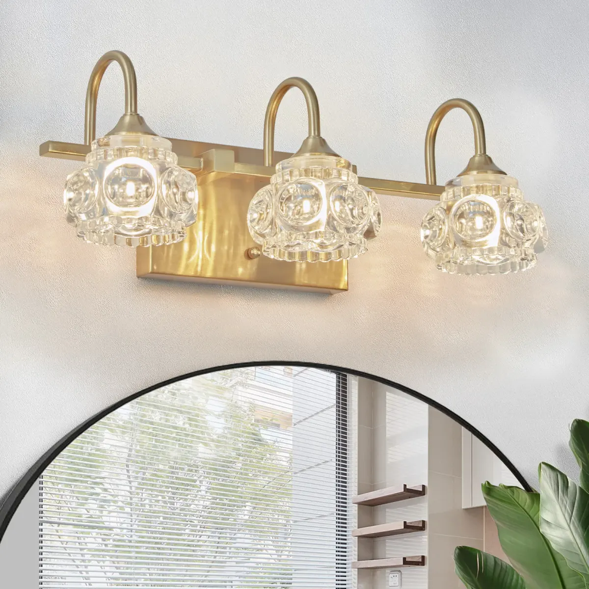 Crystal glass vanity bar, 3 lights, gold, view 4