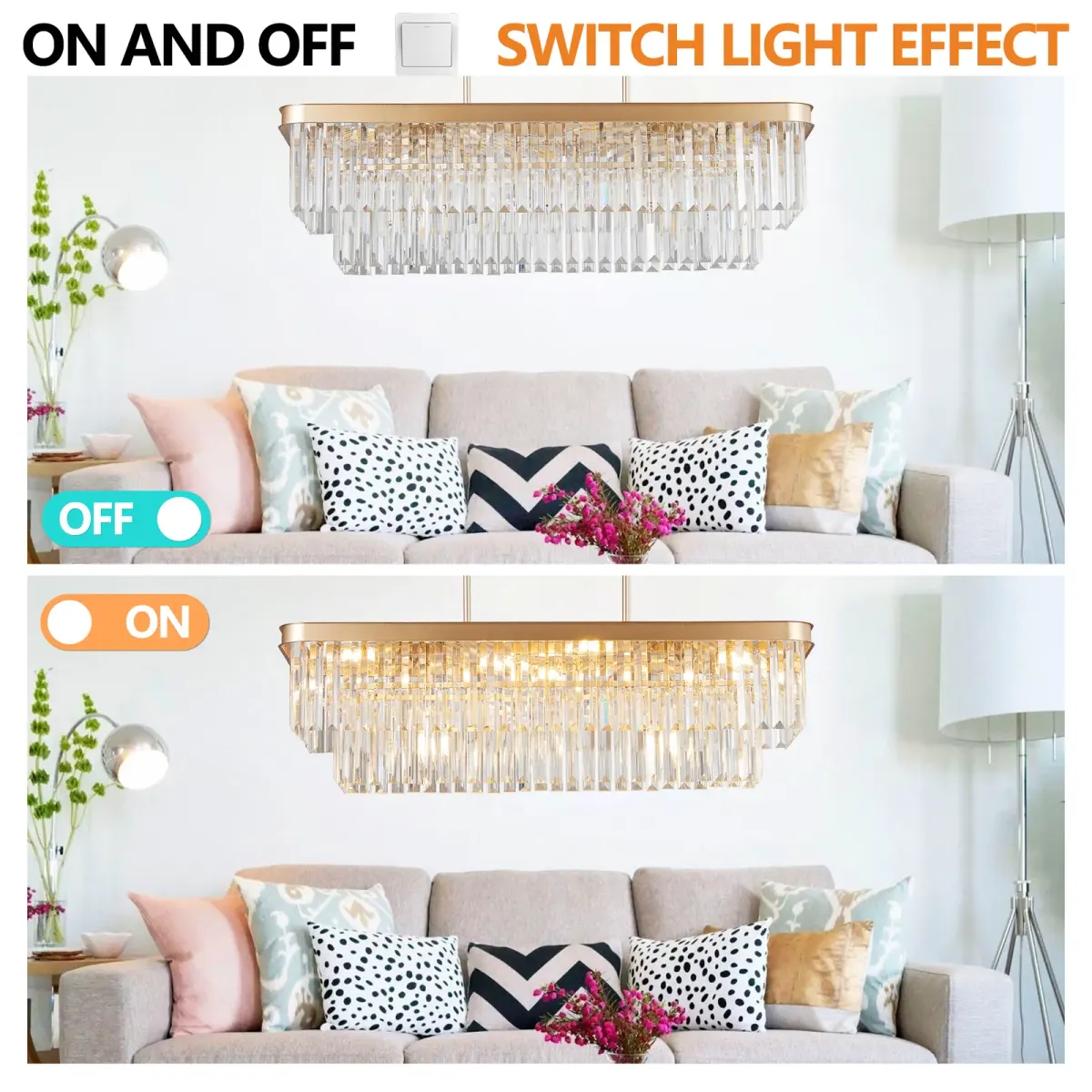 Crystal rectangle chandelier, 33.5 in, 33.5 in, gold, manufacturer image 3