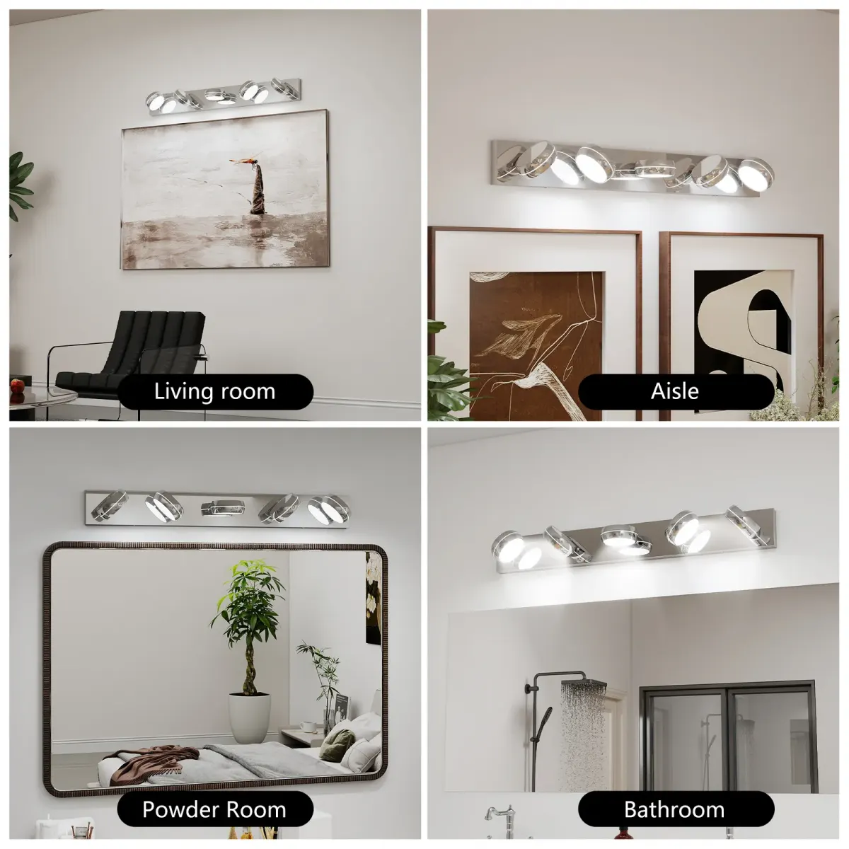 Swivel-head LED vanity light, 5 lights, chrome, manufacturer image 1