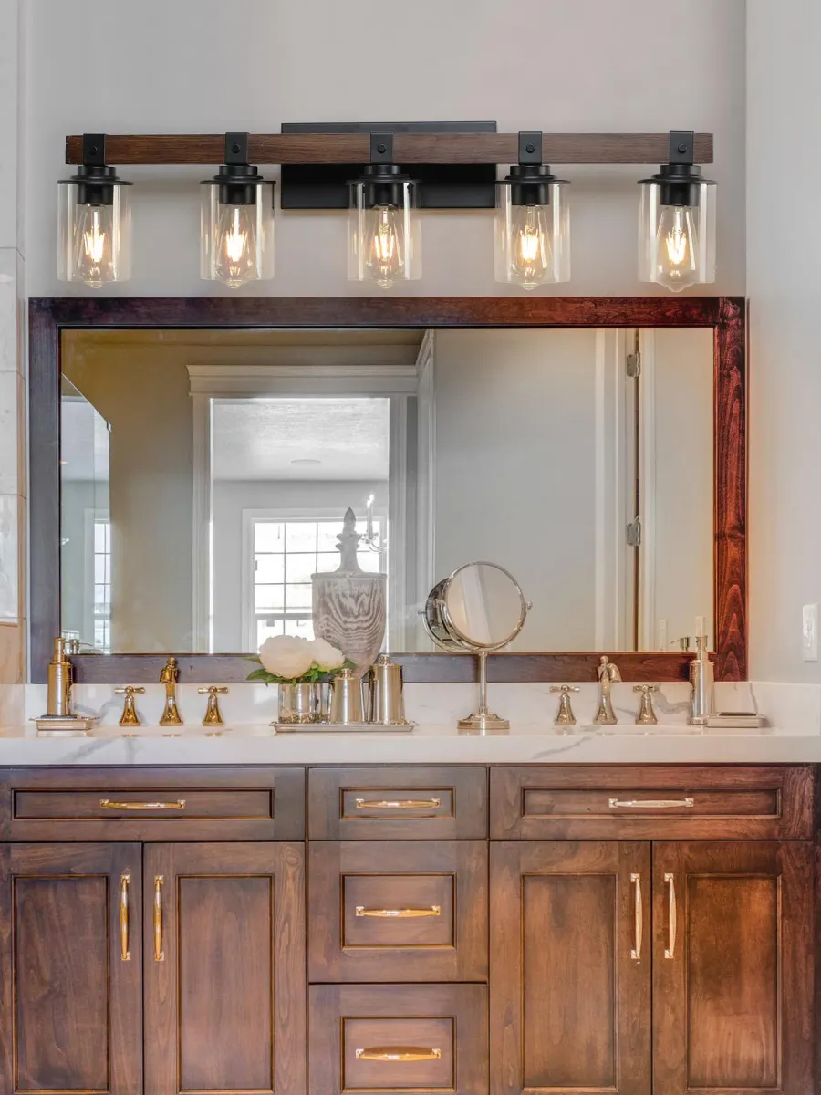 Wood vanity bar, 5 lights, walnut, view 8
