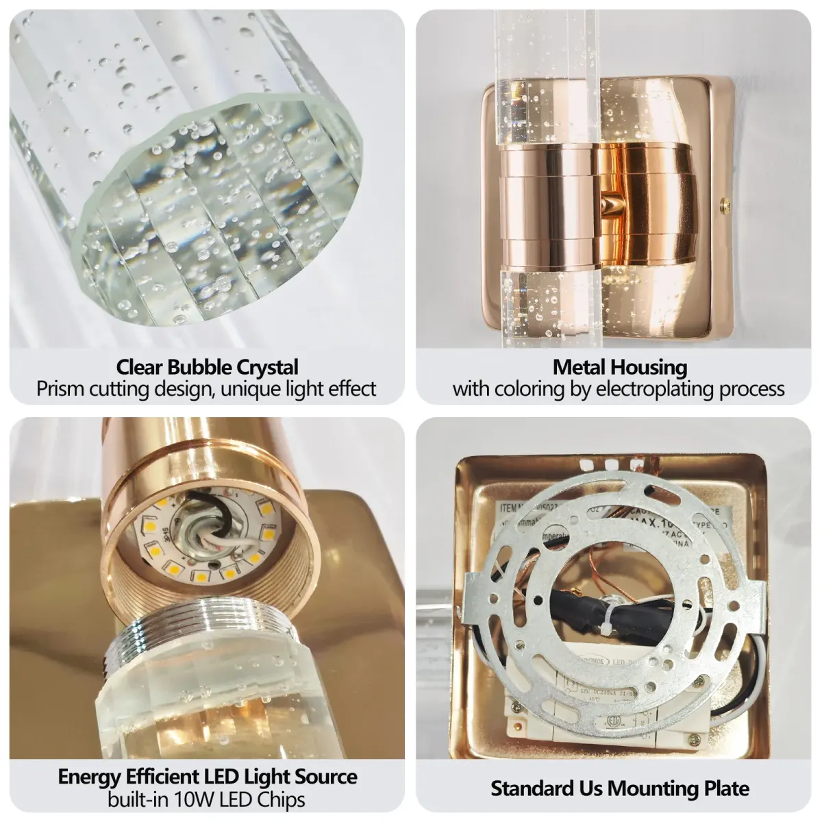 Crystal bubble wall sconce, 2 lights, gold, manufacturer image 1