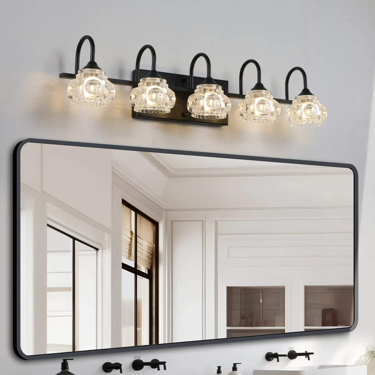 Crystal glass vanity bar, 5 lights, black, view 5