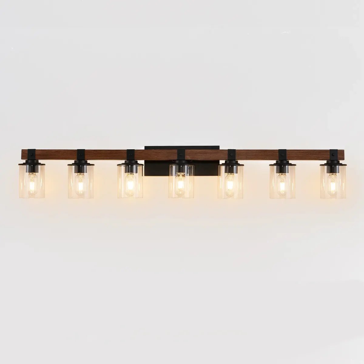 Wood vanity bar, 7 lights, walnut, view 4