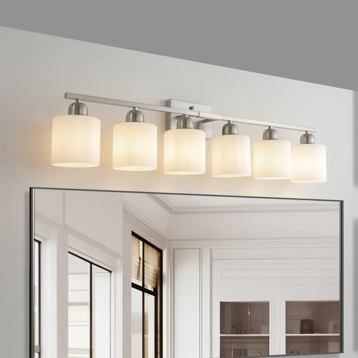 Frosted glass vanity bar, 6 lights, chrome, view 3