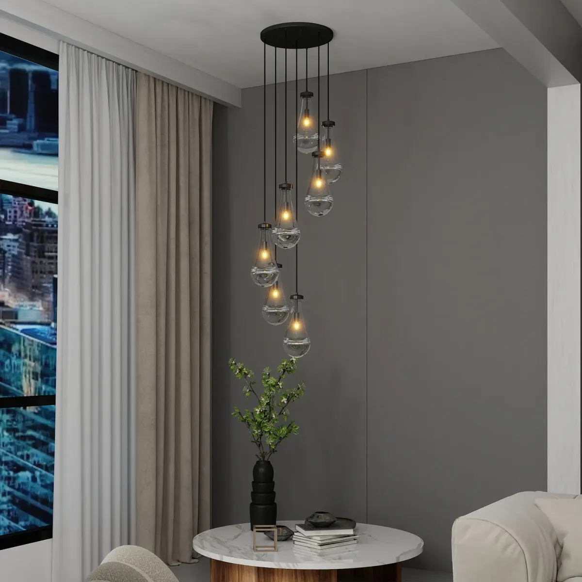 7-light chandelier, black, view 5