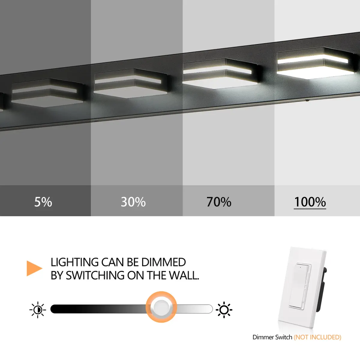 Minimalist LED vanity bar, 6 lights, black, manufacturer image 3