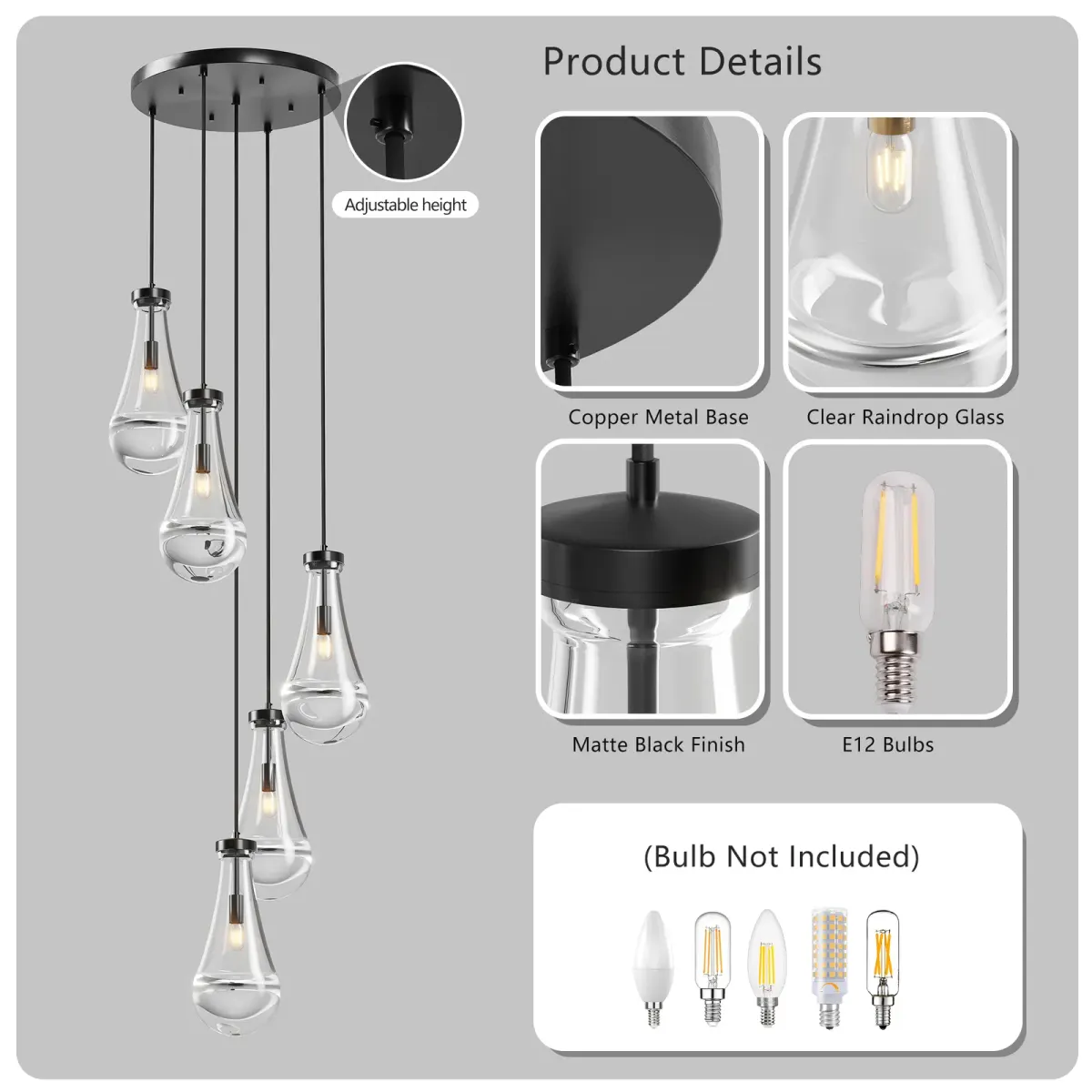 5-light chandelier, black, manufacturer image 2