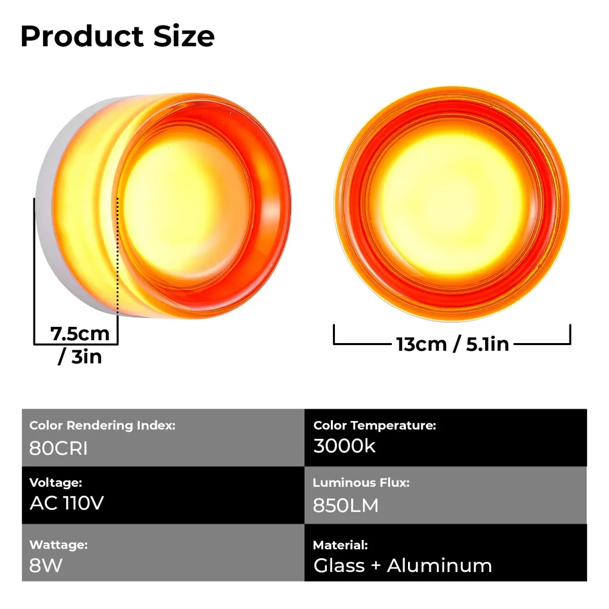 Vanity light (L018009-D130-C1OR), dimension drawing 1