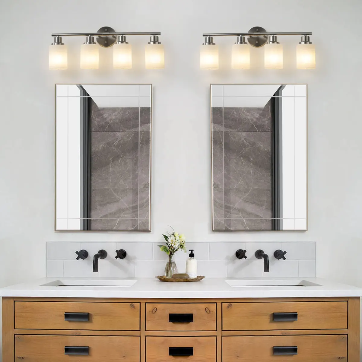 Frosted glass vanity sconce, 4 lights, chrome, view 3