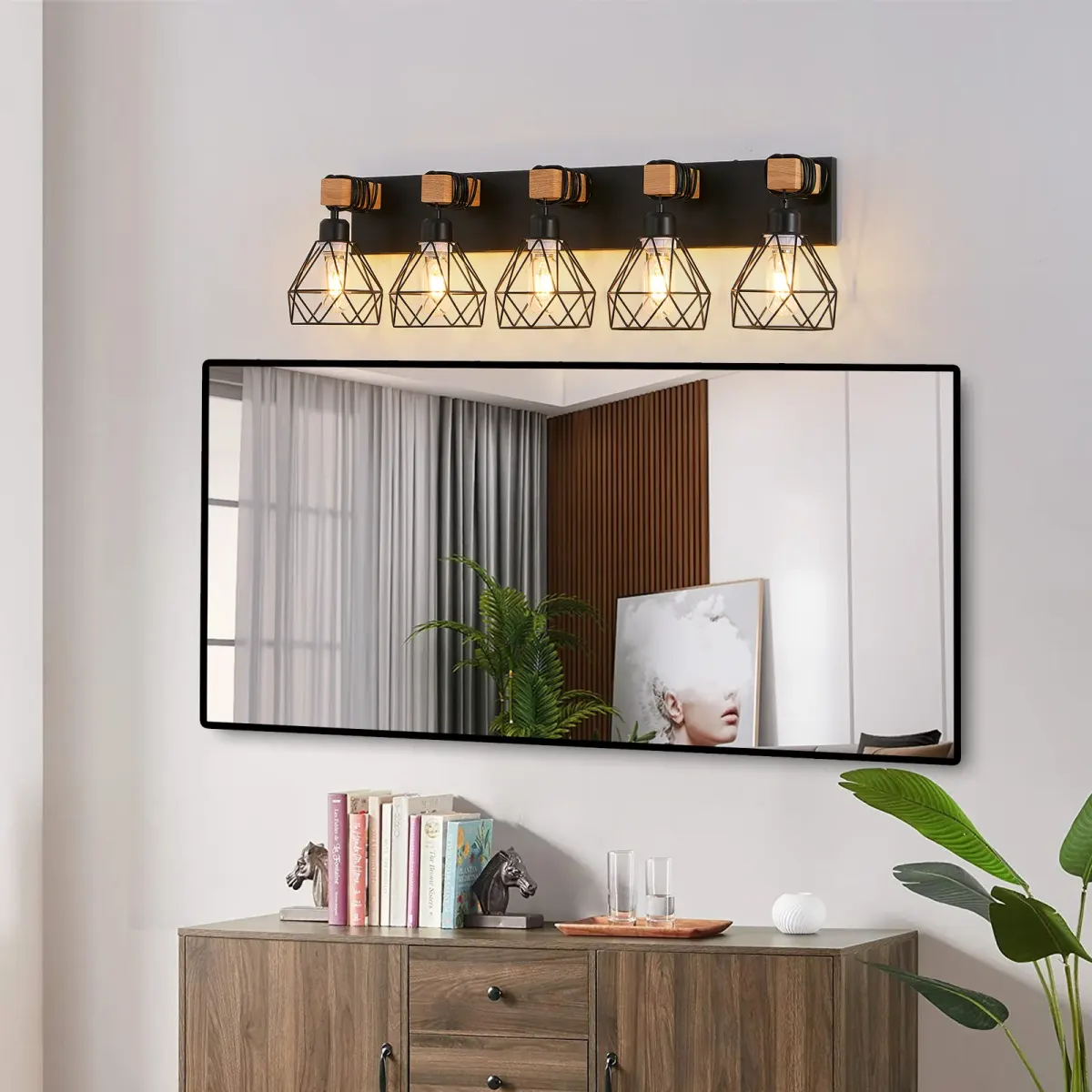 Cage vanity bar, 5 lights, black, view 3
