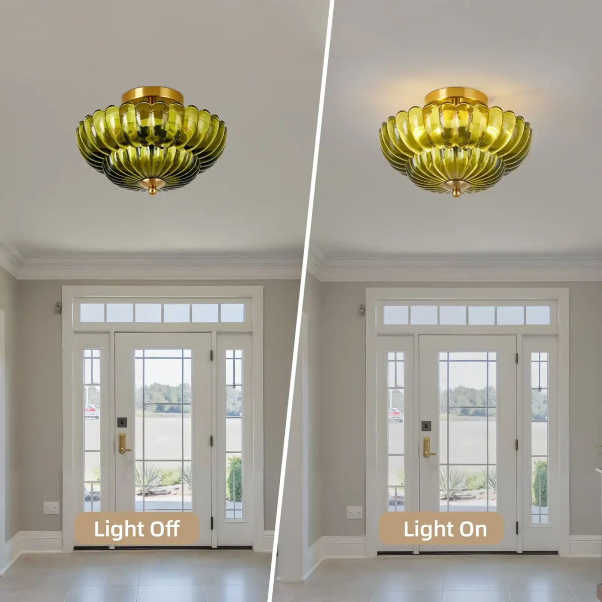 Glass semi-flush mount, 3 lights, green, manufacturer image 3