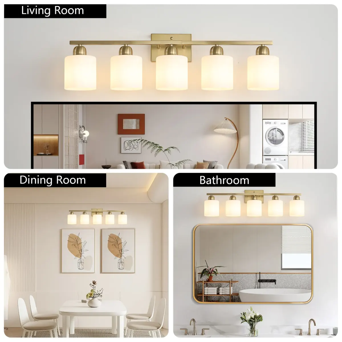 Frosted glass vanity bar, 5 lights, copper tone, manufacturer image 1