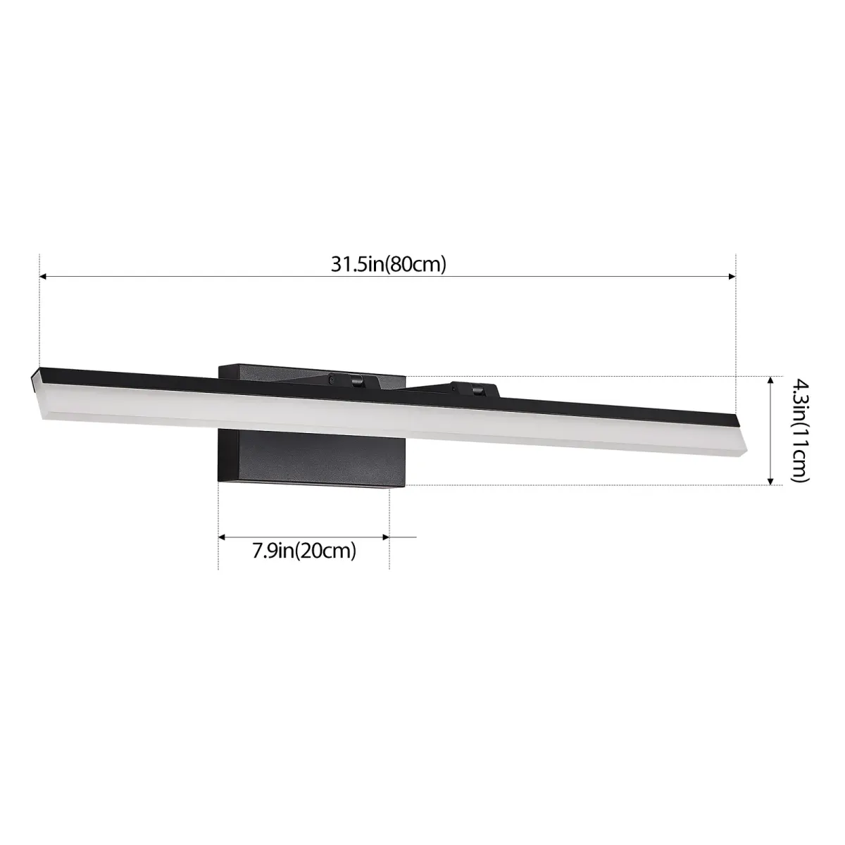 Linear LED vanity light, 31.5 in, black, dimension drawing 2