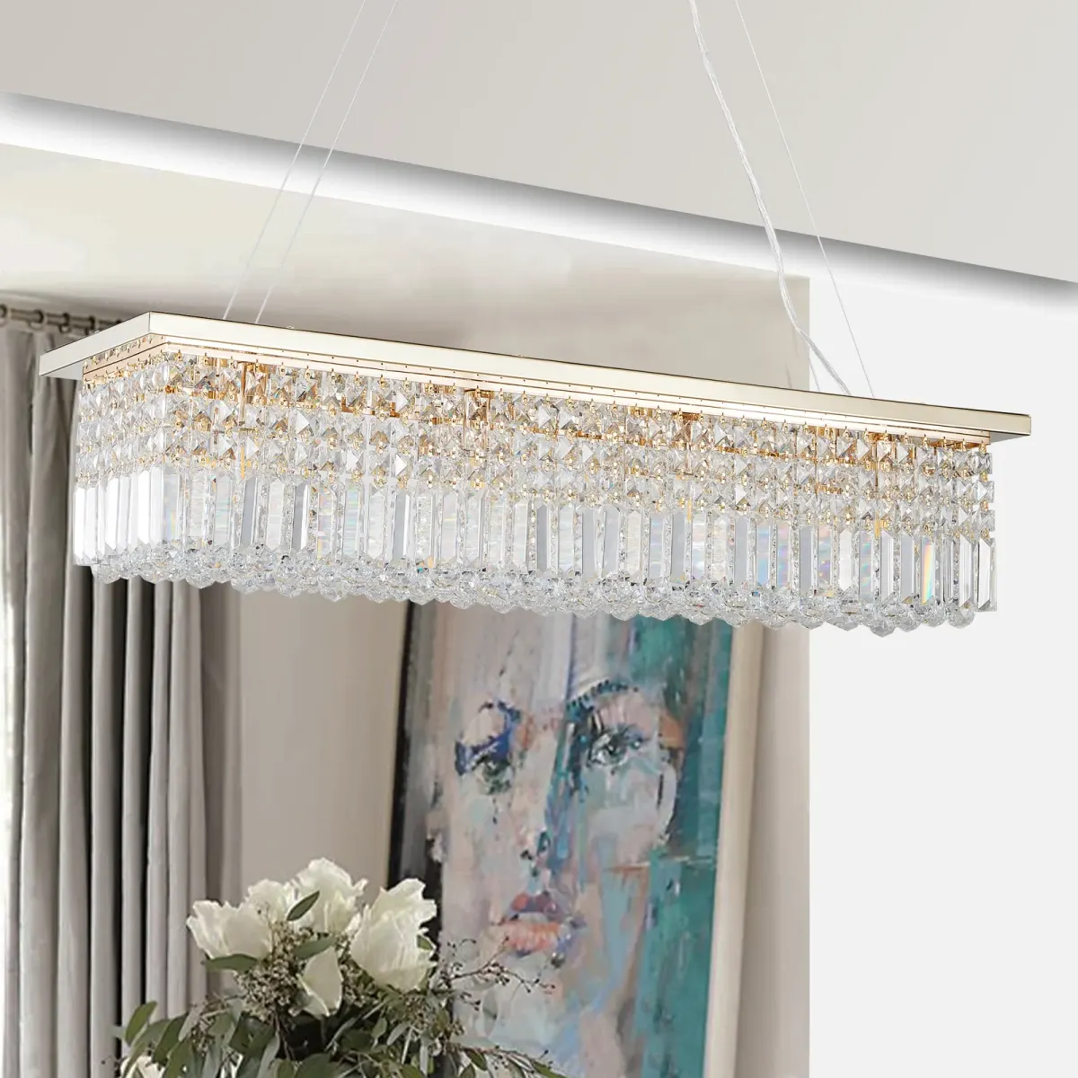 Raindrop crystal chandelier, 8 lights, gold
