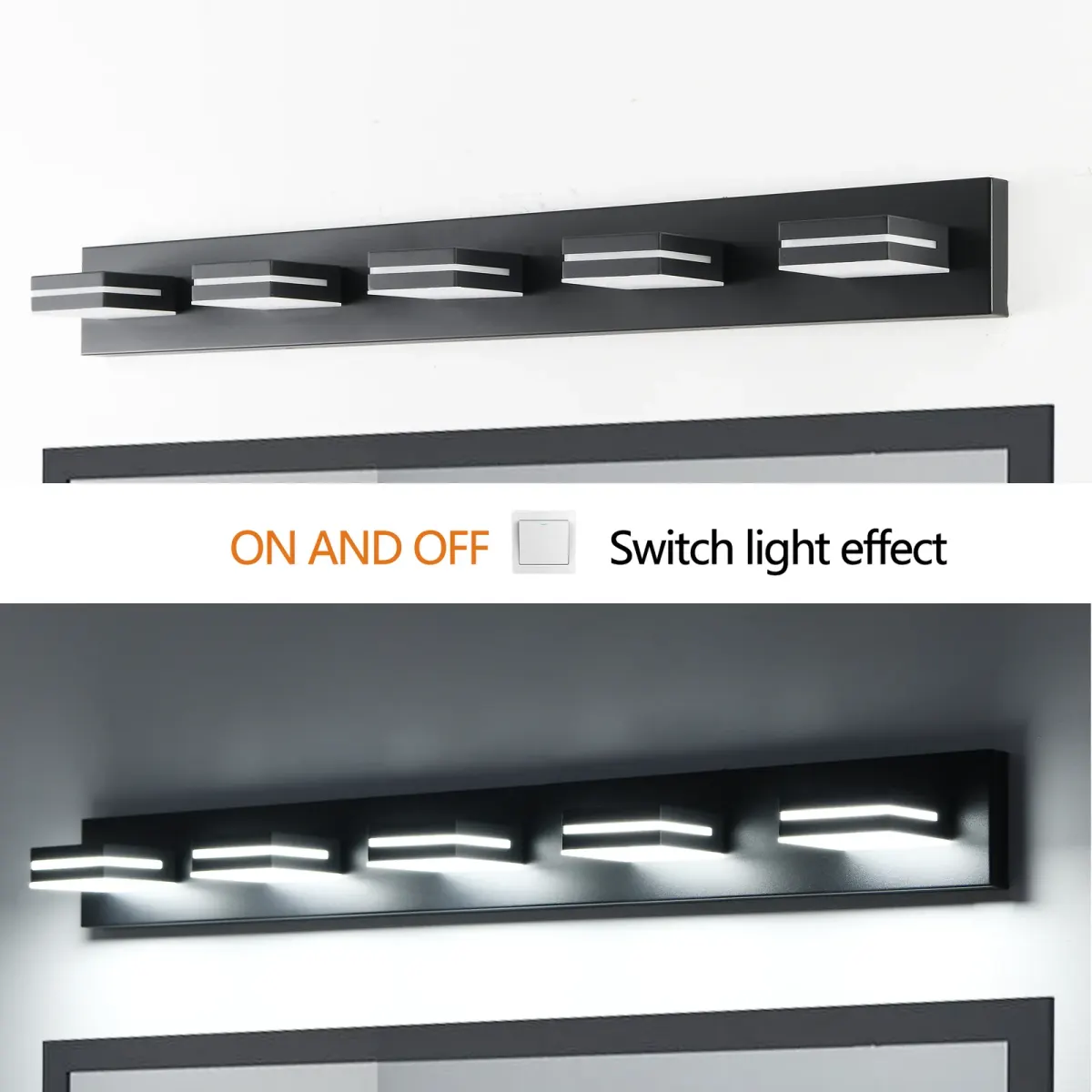Minimalist LED vanity bar, 5 lights, black, manufacturer image 2