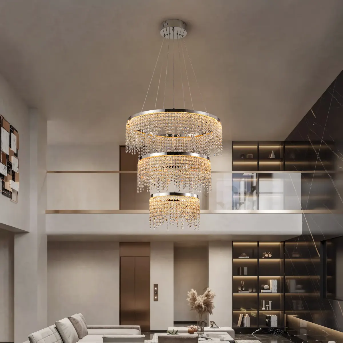 Crystal chandelier, 23.6 in, chrome, view 3