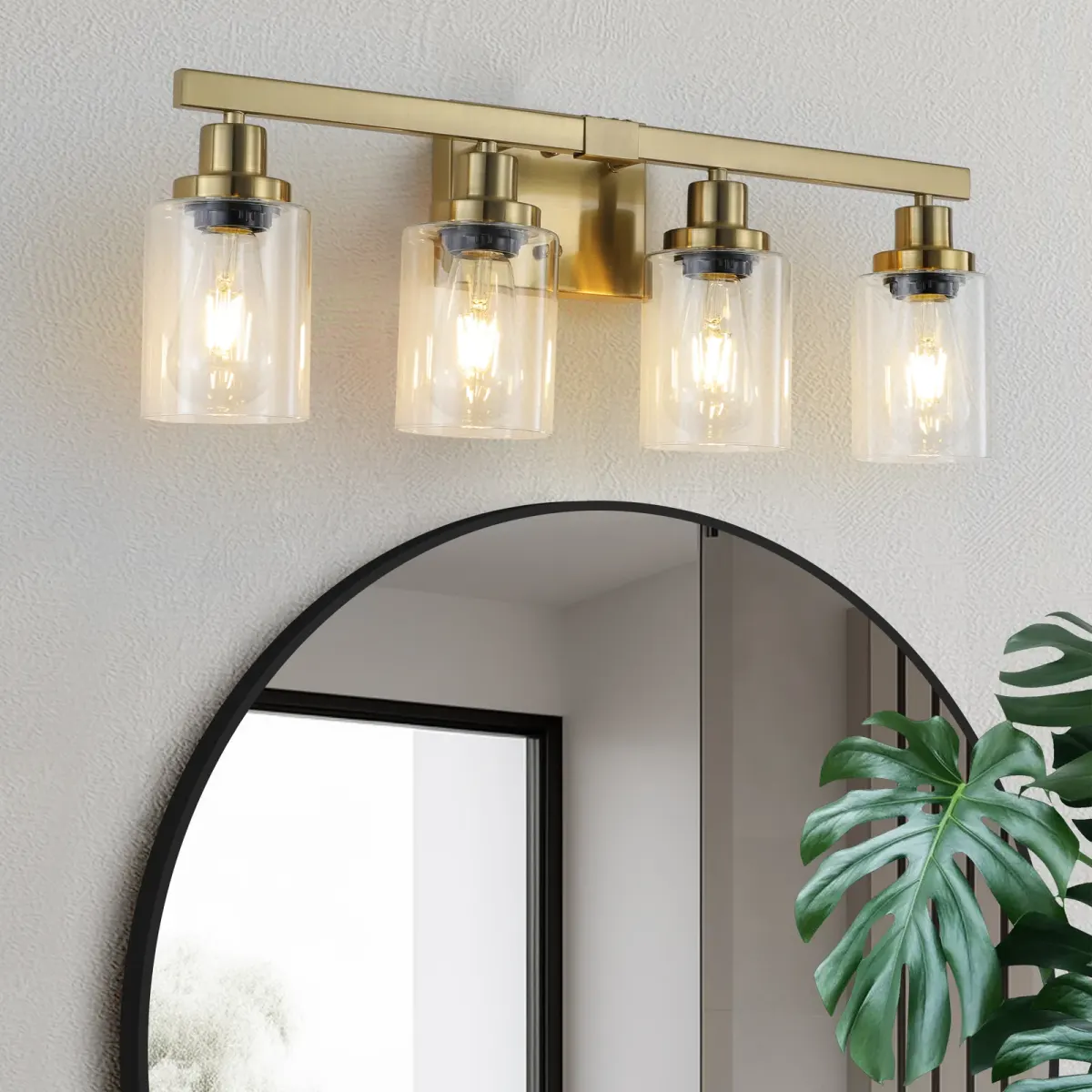 Clear glass vanity bar, 4 lights, gold
