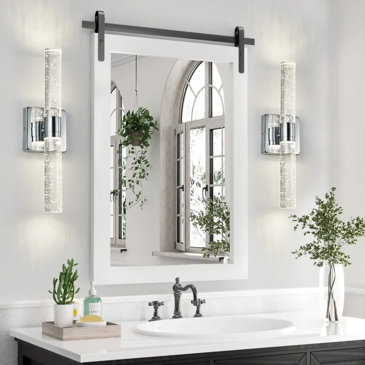 Crystal bubble wall sconce, 2 lights, chrome, view 6