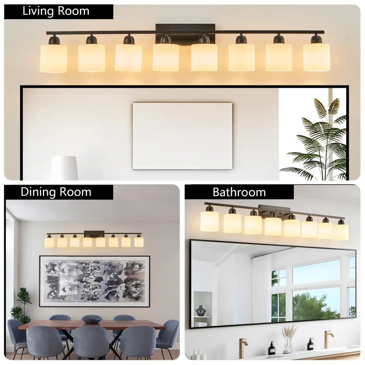 Frosted glass vanity bar, 8 lights, black, view 4