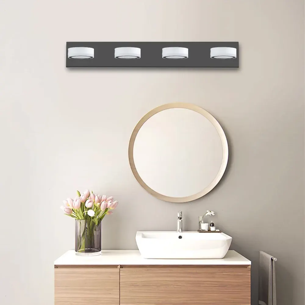 Acrylic shade vanity bar, 4 lights, black