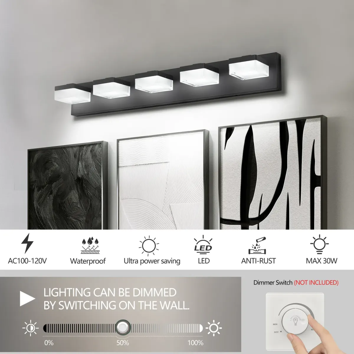 5-light vanity light, black, manufacturer image 1