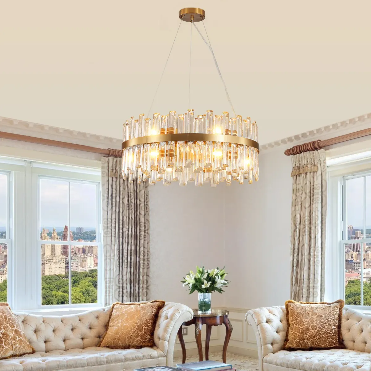 Crystal chandelier, 23.6 in, gold (L005021-D600-P12G)