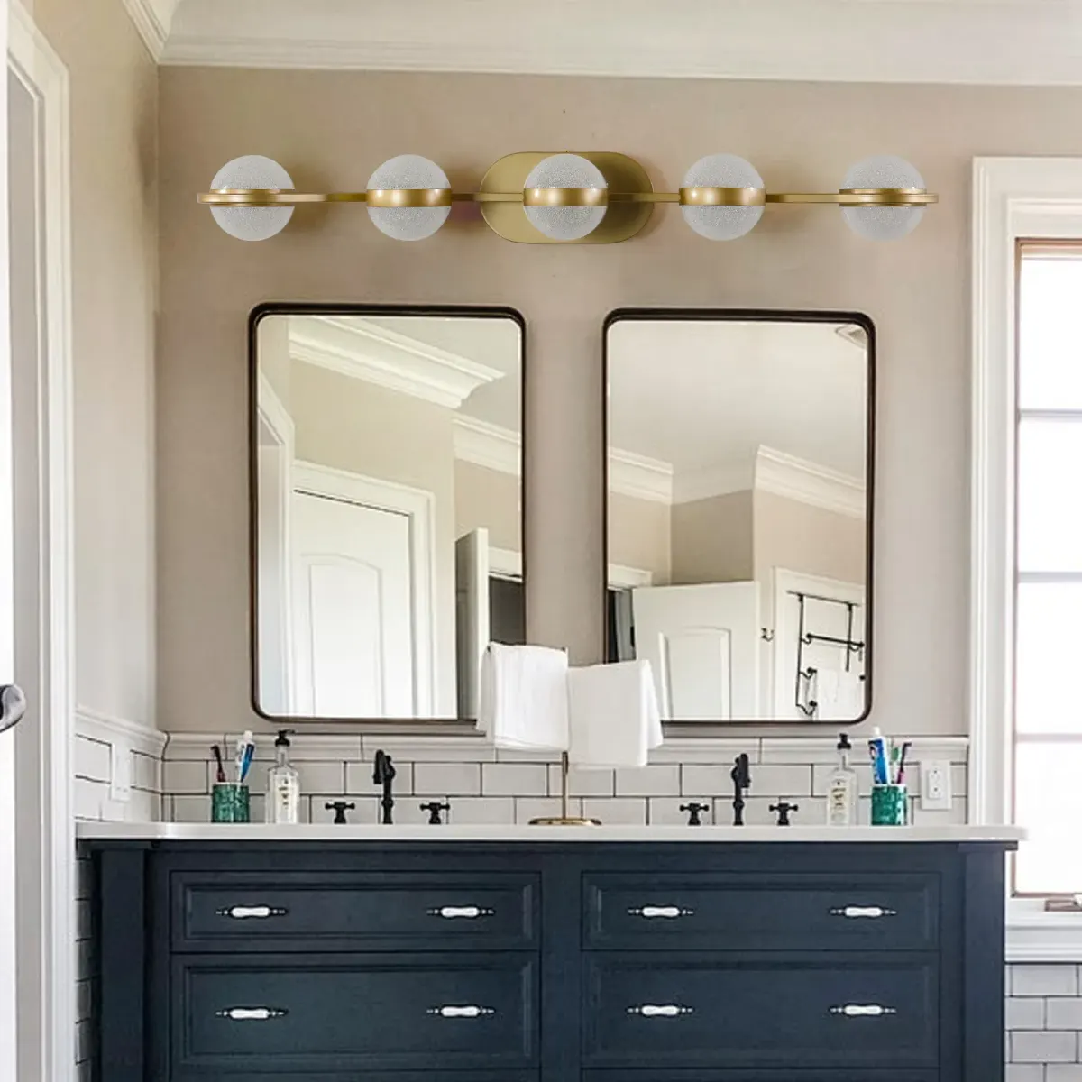 Acrylic crystal vanity bar, 35.4 in, gold, view 6