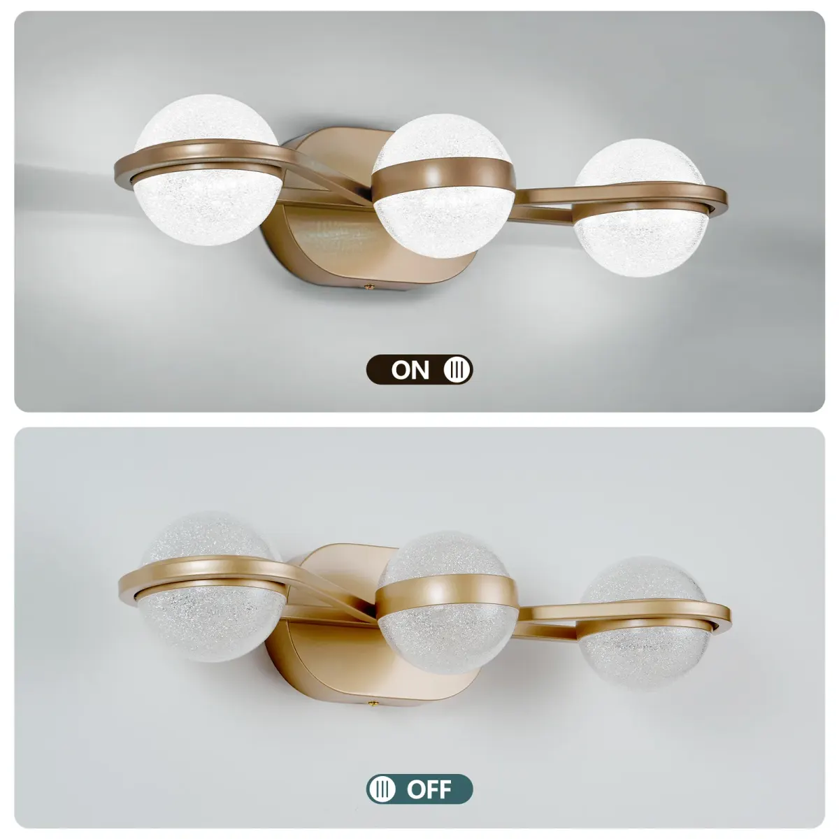 Acrylic crystal vanity bar, 21.1 in, gold, view 3