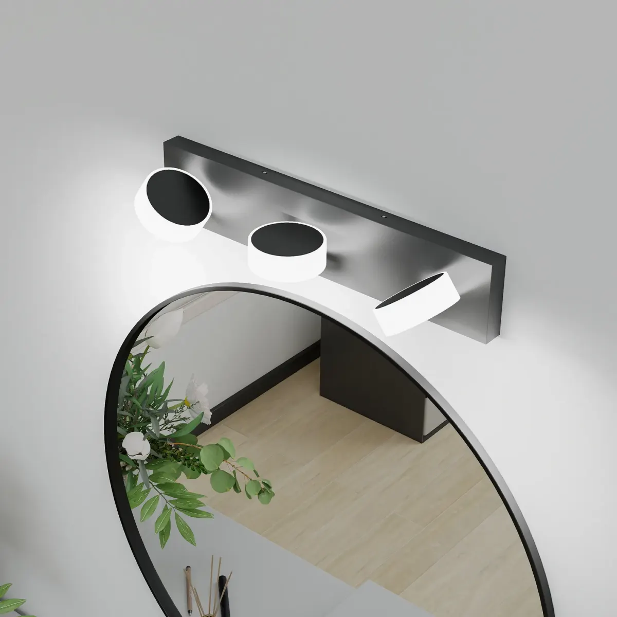 Acrylic shade vanity bar, 3 lights, black, view 4