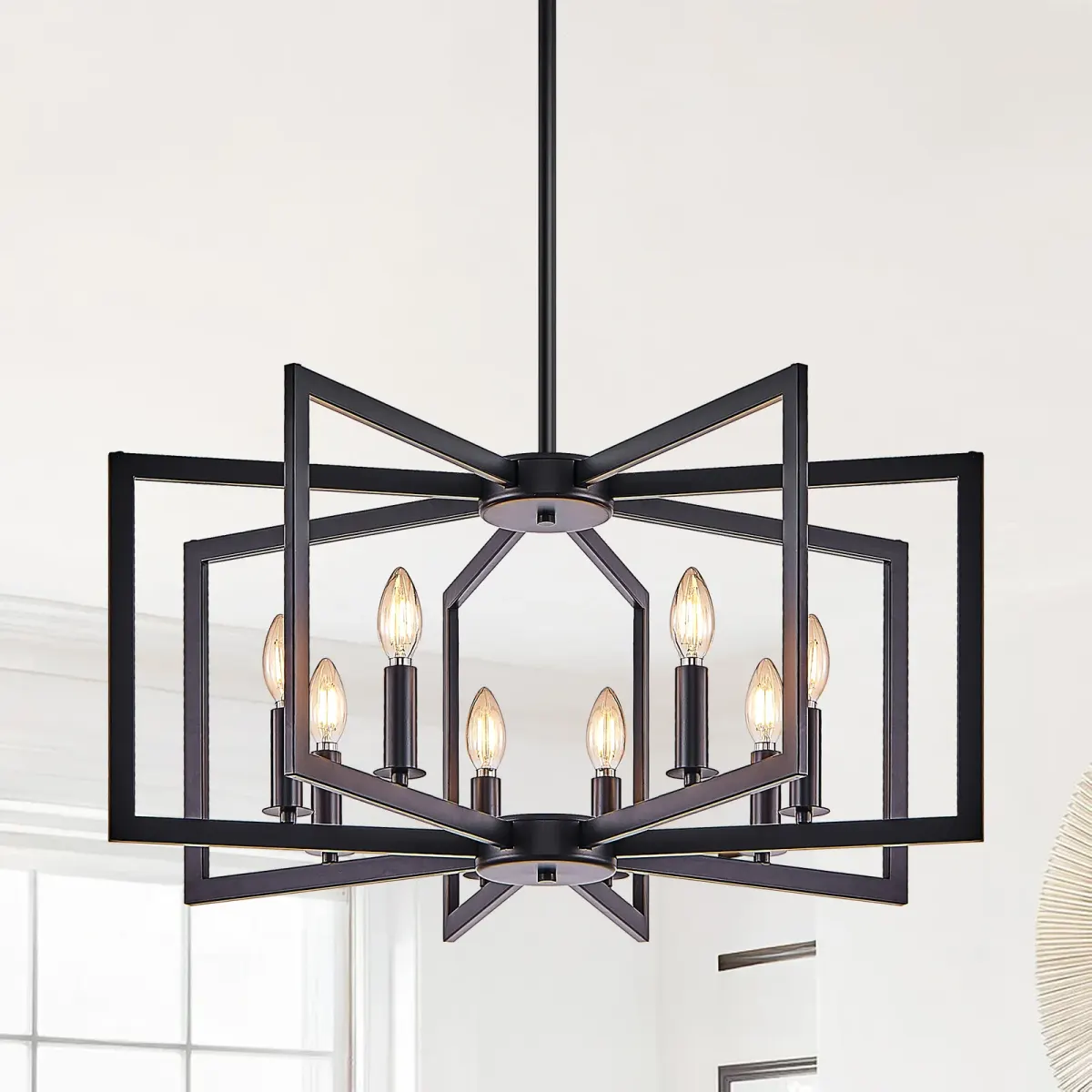 8-light geometric chandelier, black