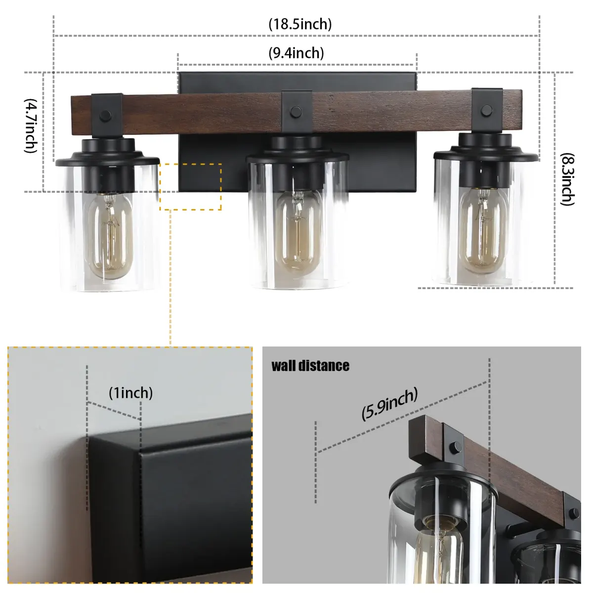 Wood vanity bar, 3 lights, walnut, view 16