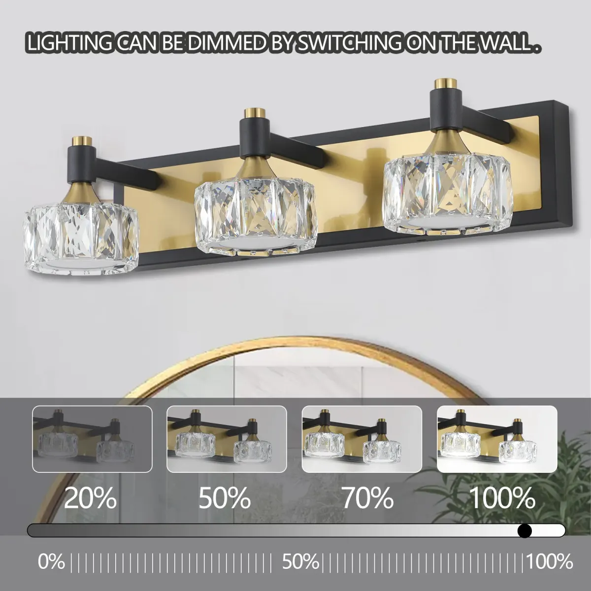 3-light crystal vanity light, yellow brown, view 5