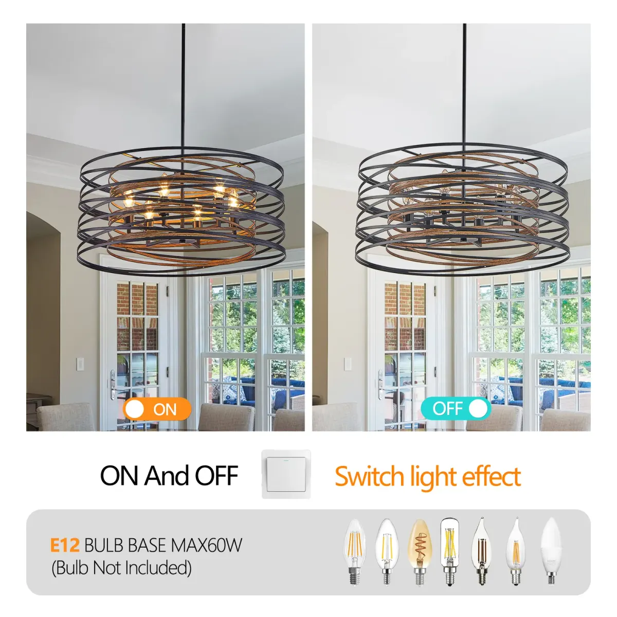 6-light wood cage chandelier, walnut, manufacturer image 2