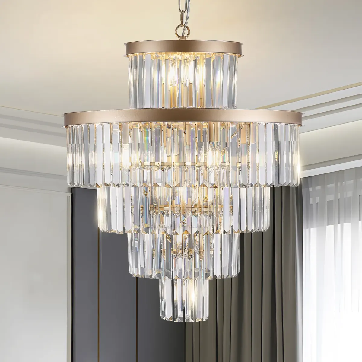 Crystal chandelier, 23.6 in, gold (L005006-D600-P15G), manufacturer image 1