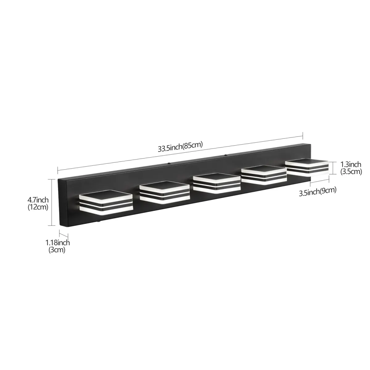 Square acrylic vanity bar, 5 lights, black, view 7