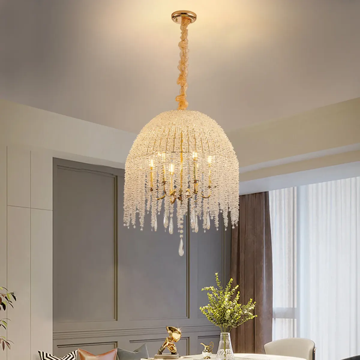 6-light crystal chandelier, gold