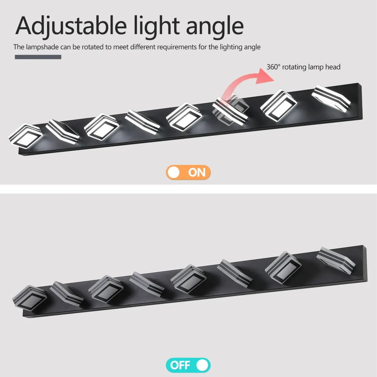 Square acrylic vanity bar, 8 lights, black, manufacturer image 2