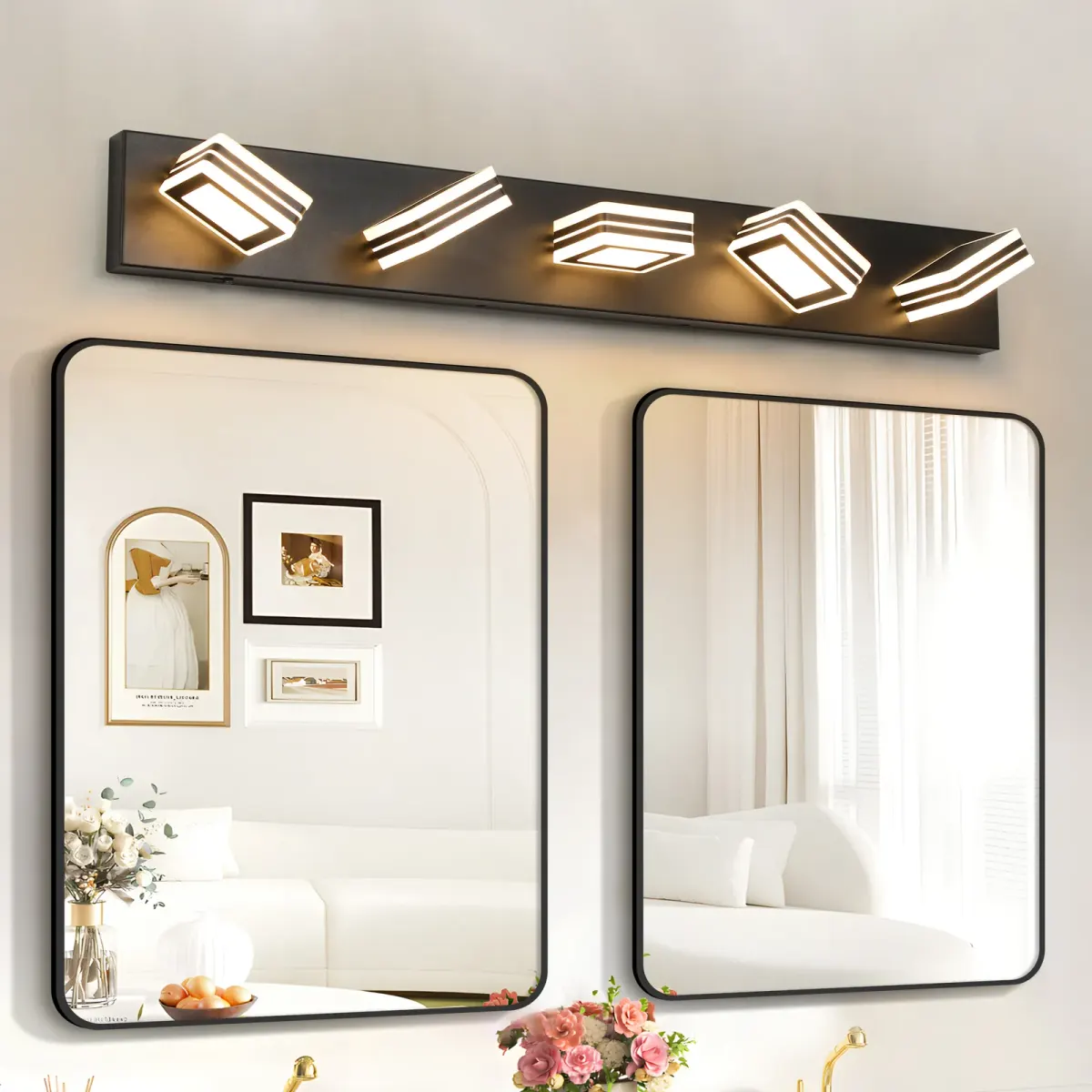 Square acrylic vanity bar, 5 lights, black, view 3
