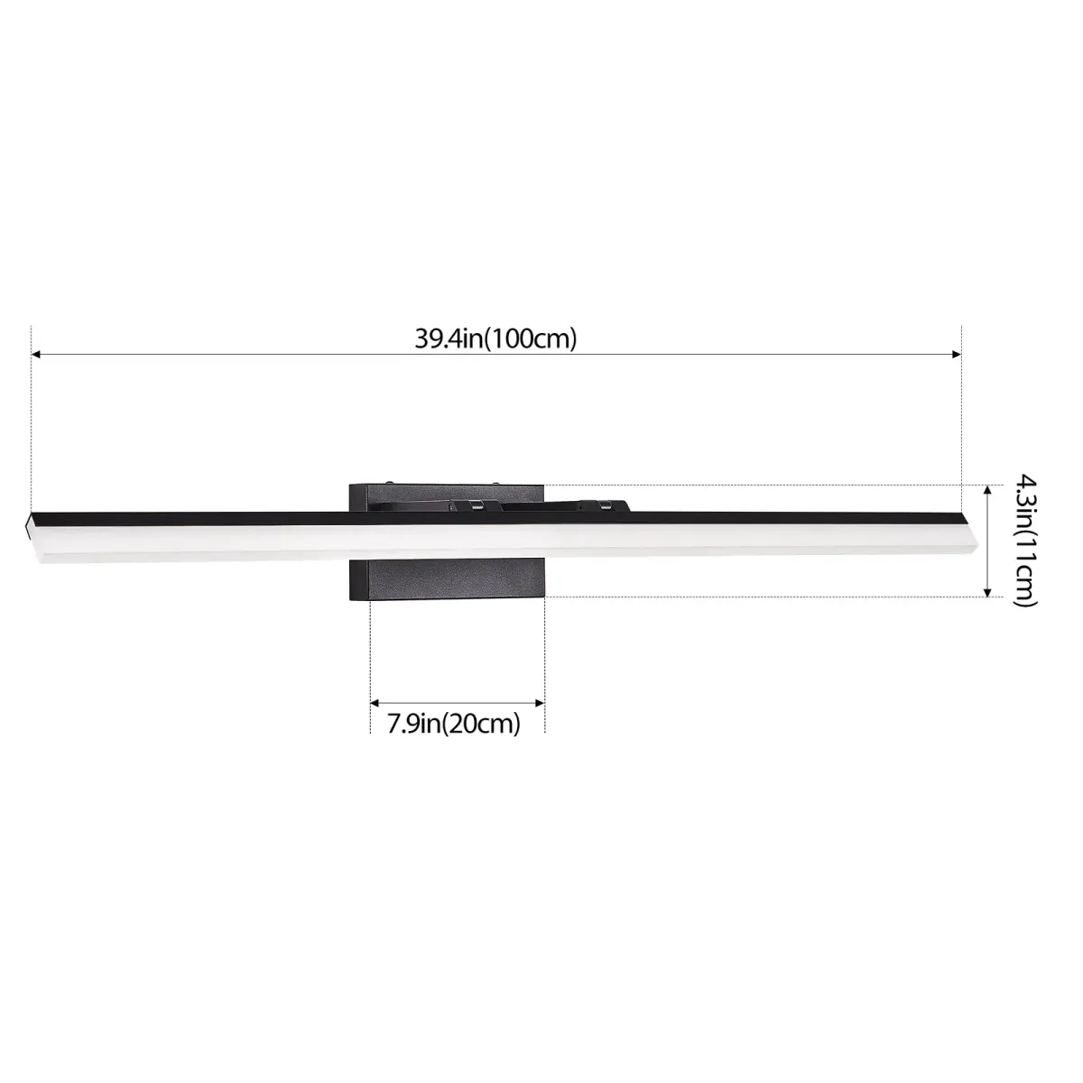 Linear LED vanity light, 39.4 in, black, dimension drawing 1